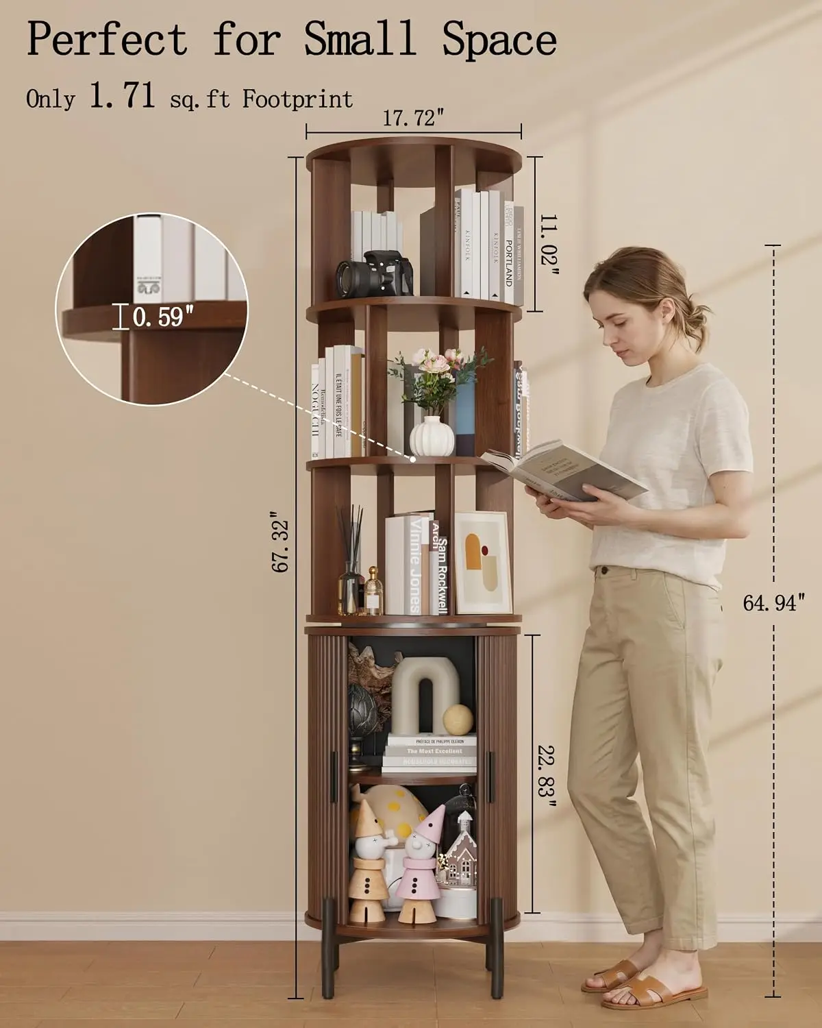Rotating Bookshelf With Storage Cabinet 360 Spinning Bookcase Organizer Display Rack For Living Room Study Office, Customized