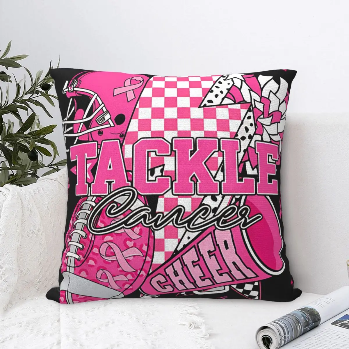 Tackle Football Breast Cancer Awareness Throw Pillow Cover Decorative Pillow Funny Cushion Covers