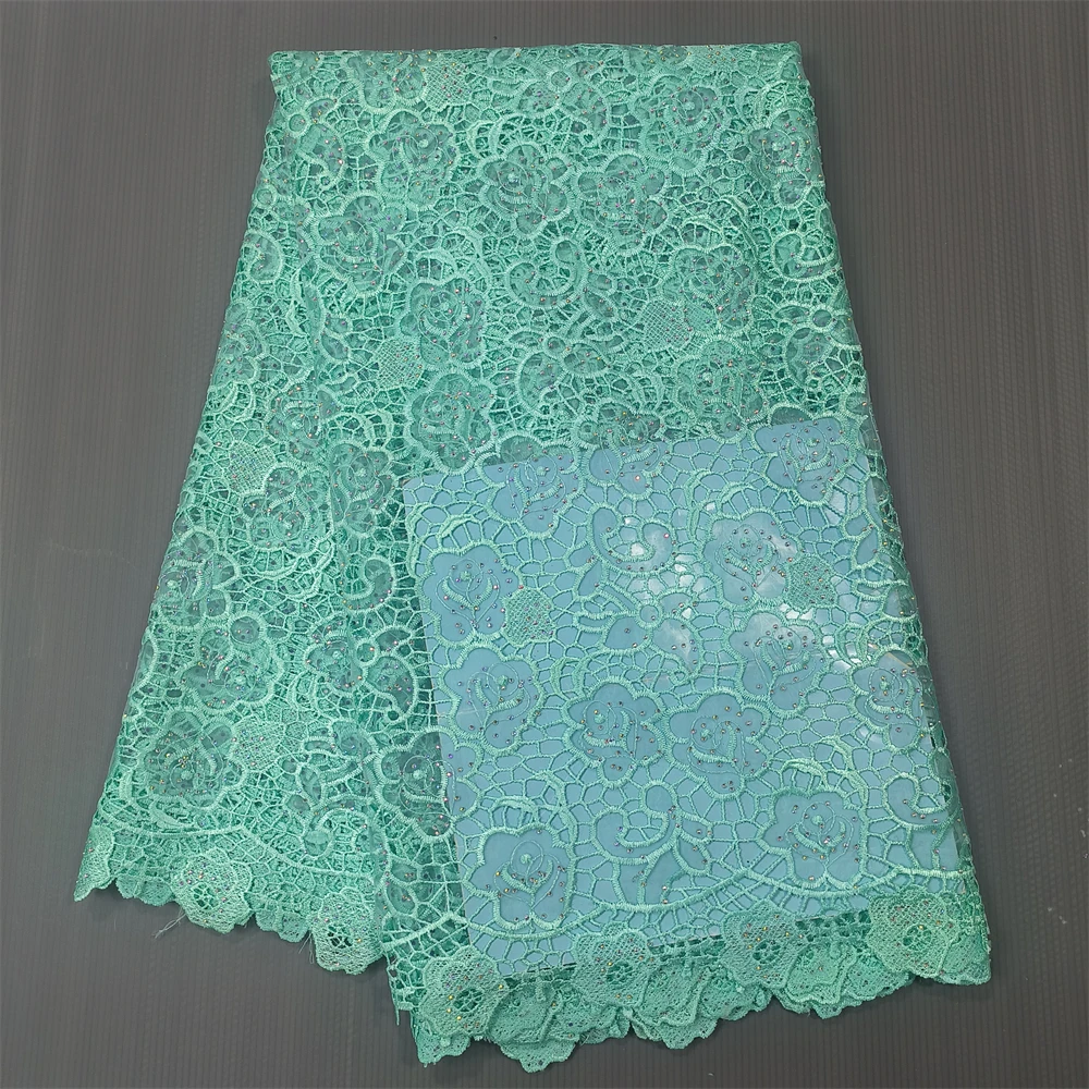 Cavo di organza blu royal pizzo africano ricamo guipure di alta qualità pizzo francese con pietre abito da festa da donna da 5 metri