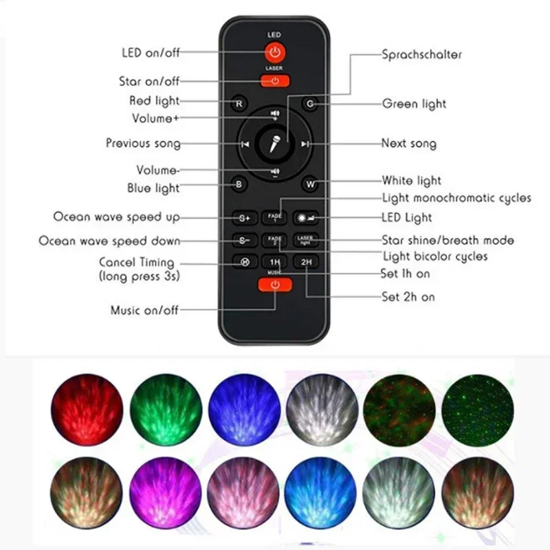 New Starry Sky Projector Night Lamp Remote Control LED Star Projector Night Light Galaxy Ocean Wave Projector Remote Control