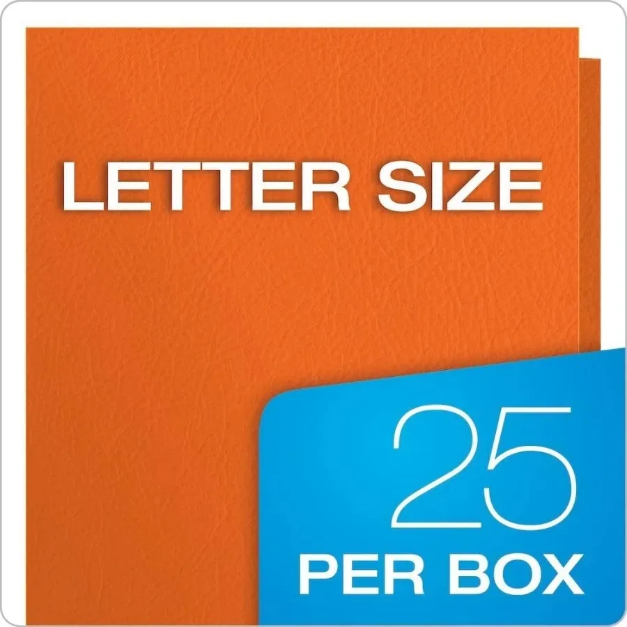 Carpeta de papel texturizada con bolsillos, tamaño carta naranja, capacidad de 100 hojas para almacenamiento escolar, oficina y documentos, 25/caja