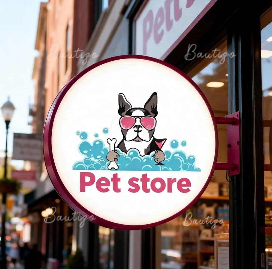 Custom LED Light Box Sign Pet Store Lightbox Signage Business Dog Grooming Spa Decor Round Double-Sided Illuminated Signboard