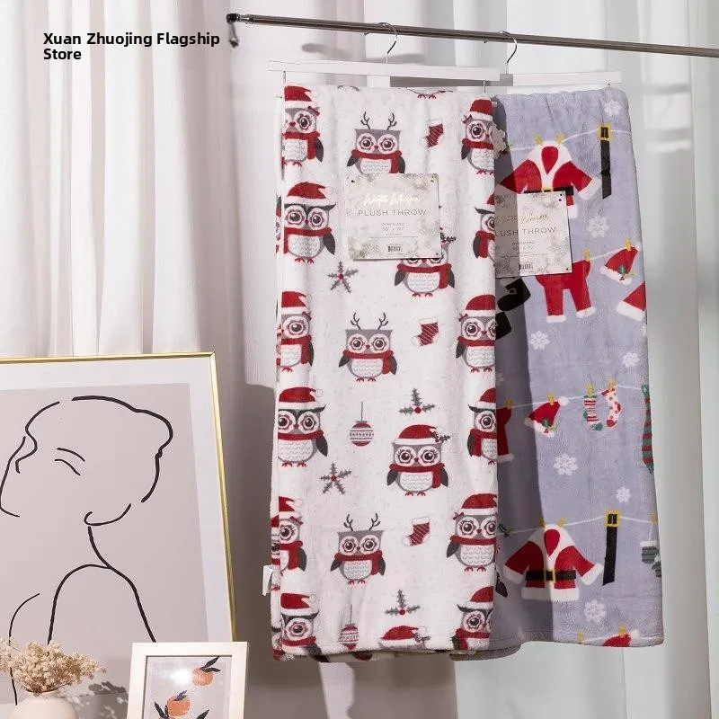 

Плотное одеяло из молочного вельвета с рождественским принтом, накидка на диван, теплое, всесезонное, из полиэфирного волокна, для кухни, с мультяшным рисунком