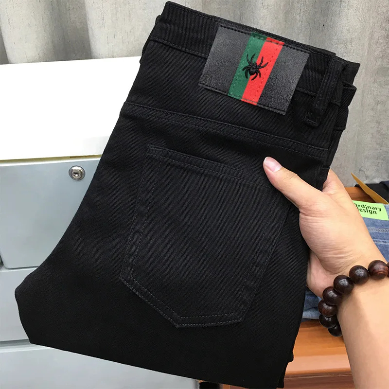Pure Black Jeans Men's 2024 New Trendy Korean Wild Simple Comfortable Stretch Slim Fit Skinny Casual Men's Denim Trousers