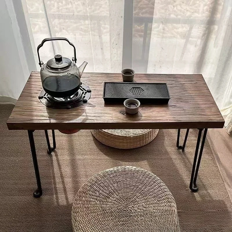 Old elm tea table, hearth , rectangular tea , solid charcoal fire special folding picnic hot pot