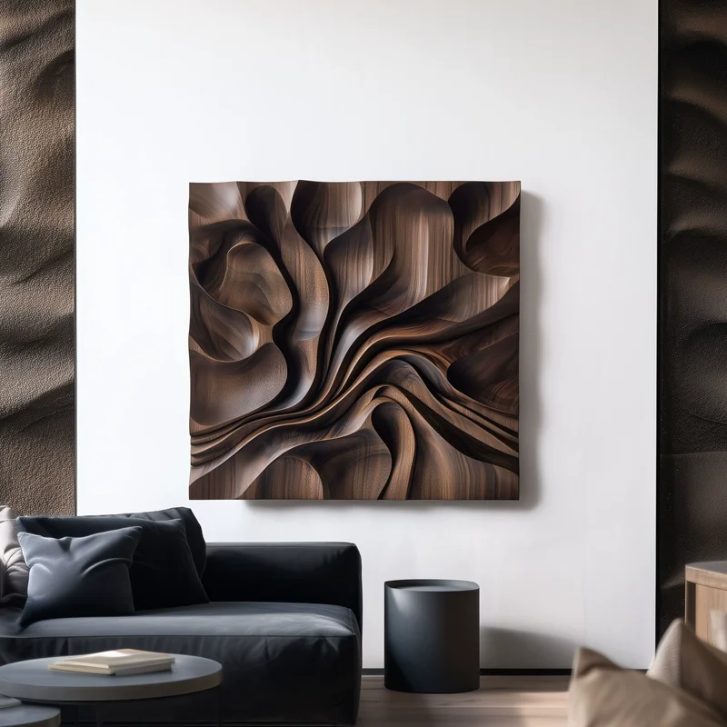 ！@Wood Carving Wall Art Mural Wood Textured Interior Ornament Contemporary Home Accent Artwork