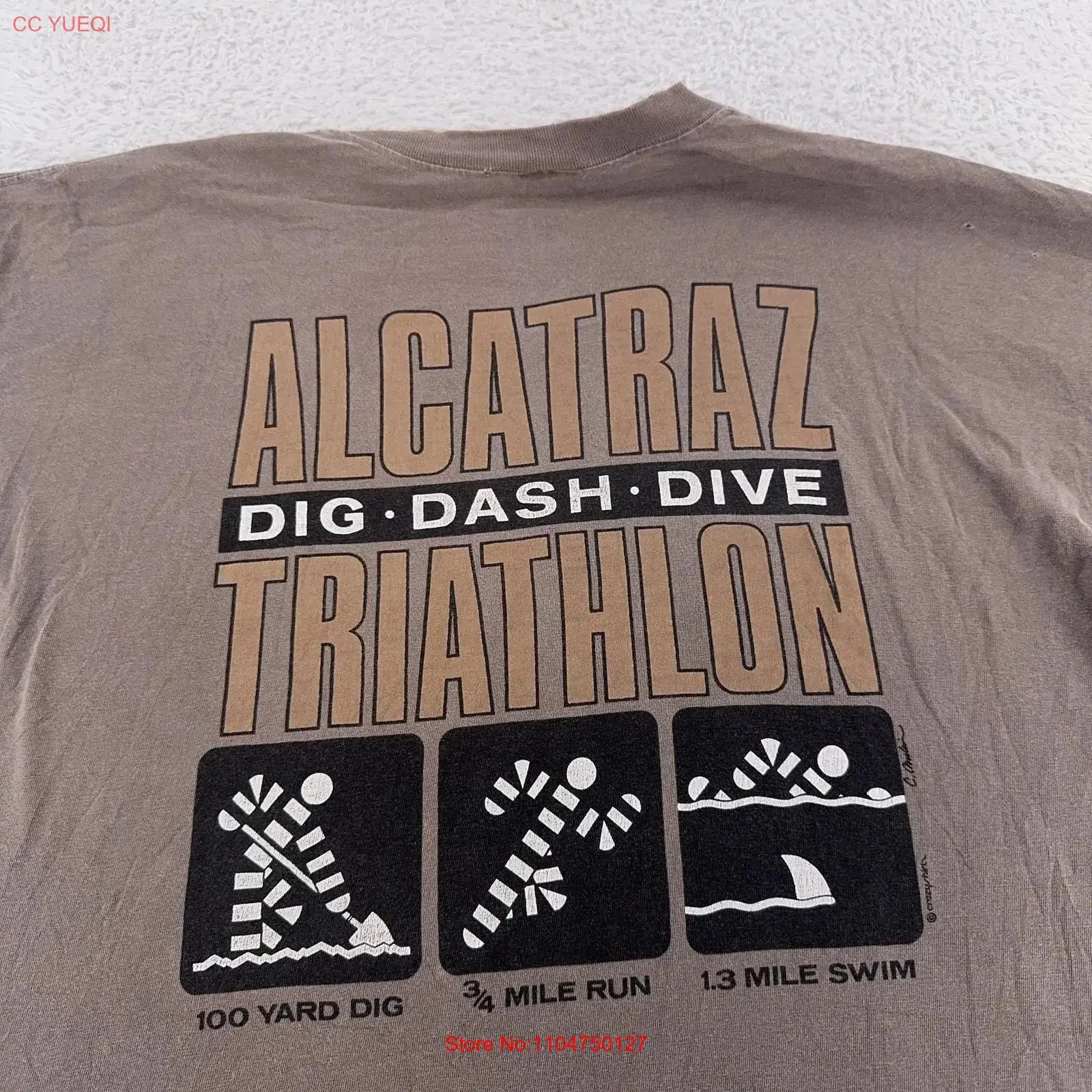 Vintage Alcatraz Triathlon T Shirt Mens 2XL San Francisco Event Crazy 90s vintage Washed designer clothes Casual Slightly