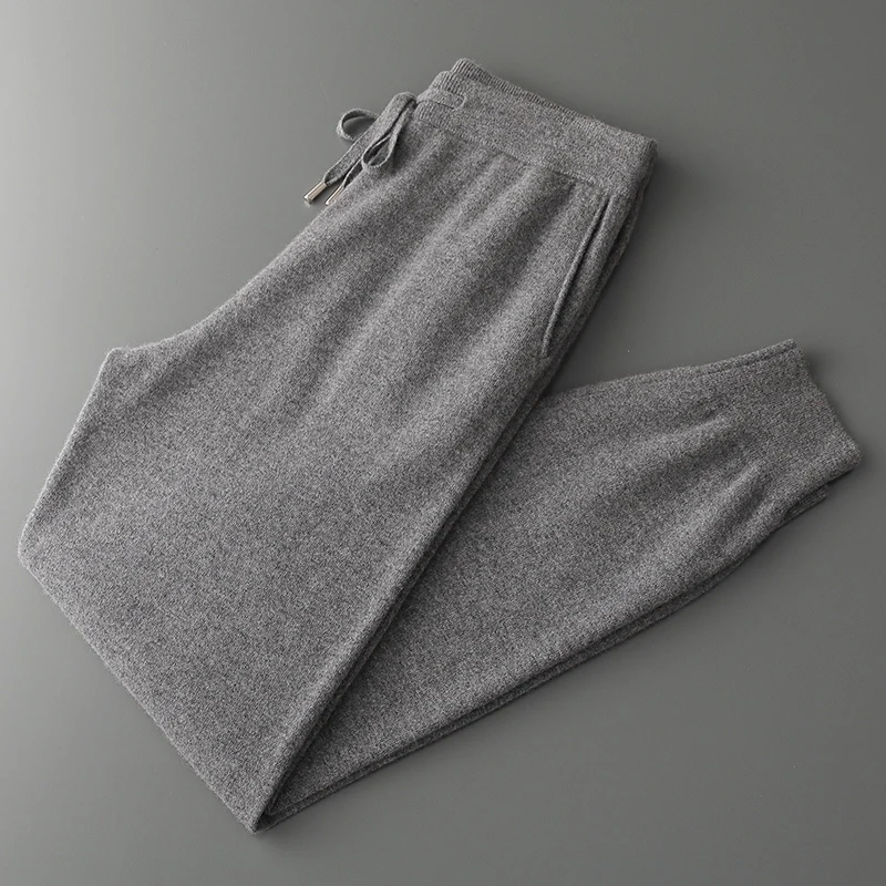 

New Men's 100% Pure Goat Cashmere Sports Pants Casual Ankle Tied Knitted Pants Autumn/Winter High-End Solid Color Men's Pants