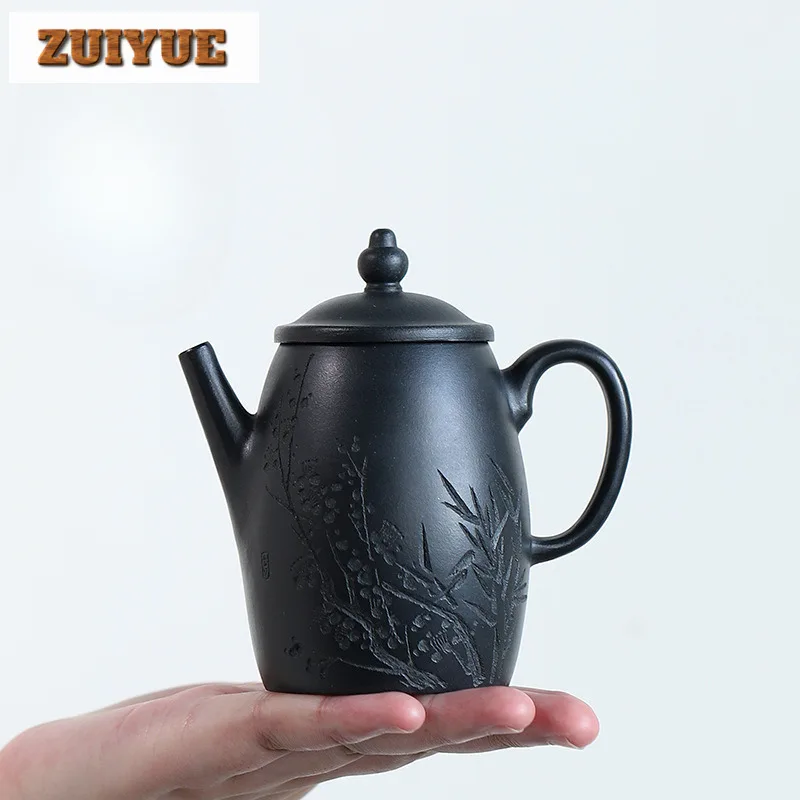 230ml Boutique Yixing Purple Clay Teapots Handmade Pot Raw Ore Black Gold Sand Mud Tea Soaking Kettle Chinese Zisha Tea Set Cha