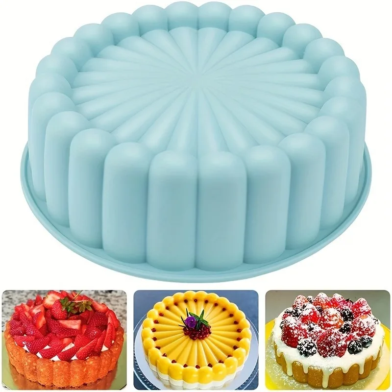 1pc, circular sunflower silicone cake mold, non stick flexible baking tray for desserts and ovens, party baking tool image 2