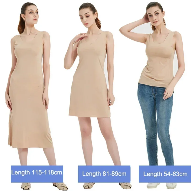 M-5XL Plus Size Full Slips Dresses For Women Summer Thin Seamless Ice Silk Petticoat Underskirt Sleeveless Underwear Dress Slips