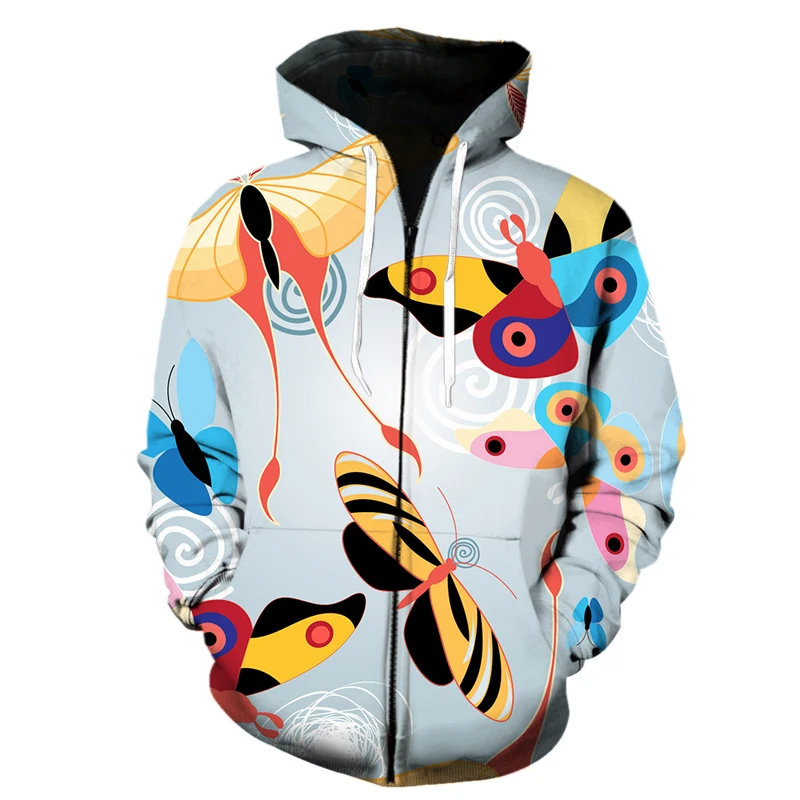 Fashion Men's 3D Print Zipper Hoodeds Sweatshirt Exquisite cartoon butterfly pattern Fall Spring Casual Hooded Pullover Clothing