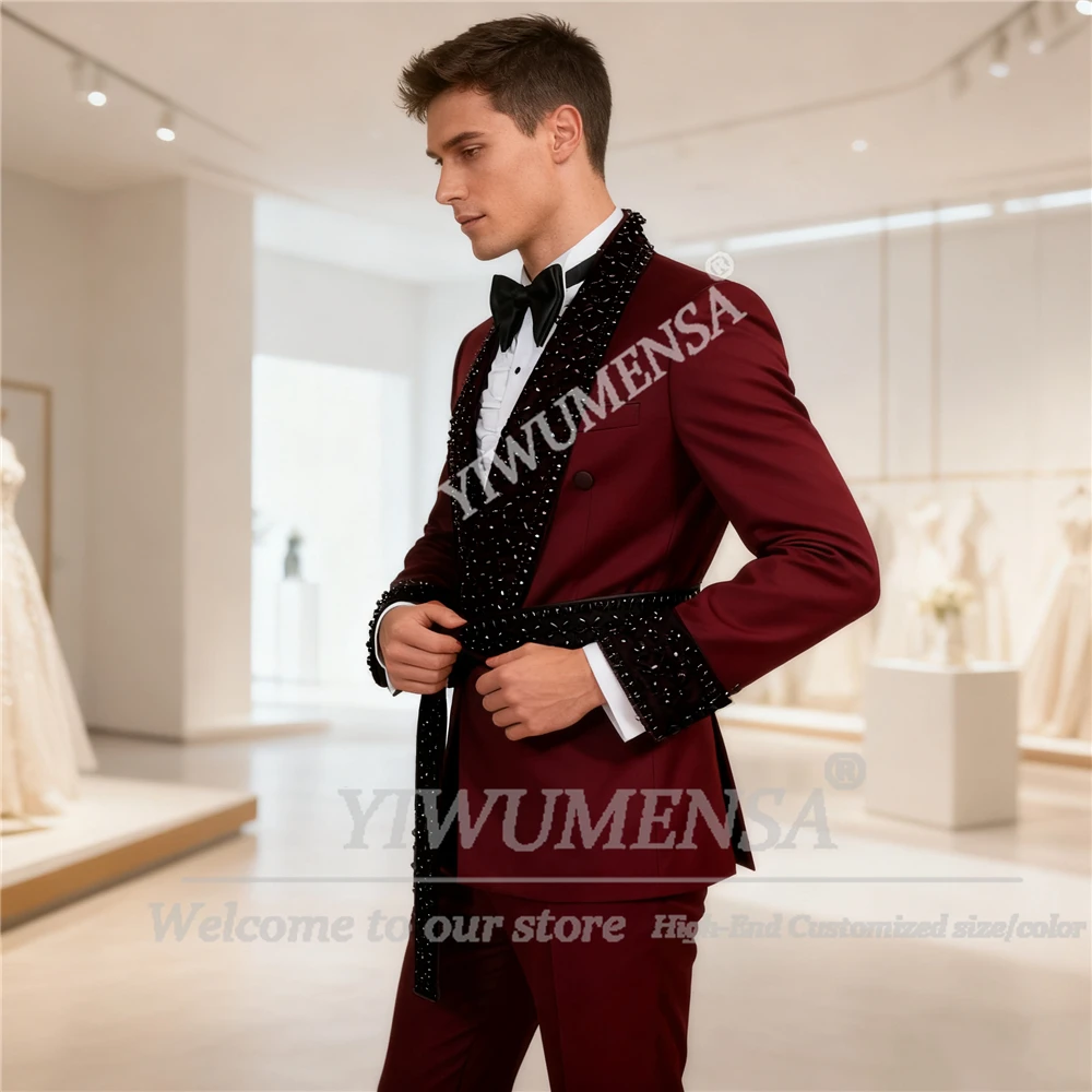 

Африканские ювелирные изделия с камнями, костюм для свадьбы, двубортный пиджак для жениха, индивидуальные комплекты из 2 предметов, мужской банкетный смокинг, обтягивающий