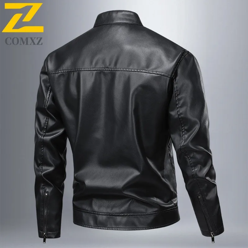 Homens vintage gola jaqueta de couro do plutônio à prova dwindproof água à prova vento estilo americano casaco da motocicleta solto streetwear caber primavera outono