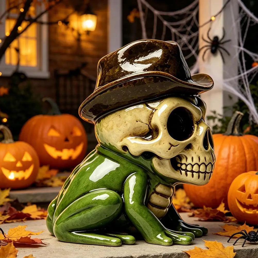 Skull Head Collectible Halloween Skeleton Decoration Figurine With Pipe Skull Resin Statue Head Skeleton Ornament