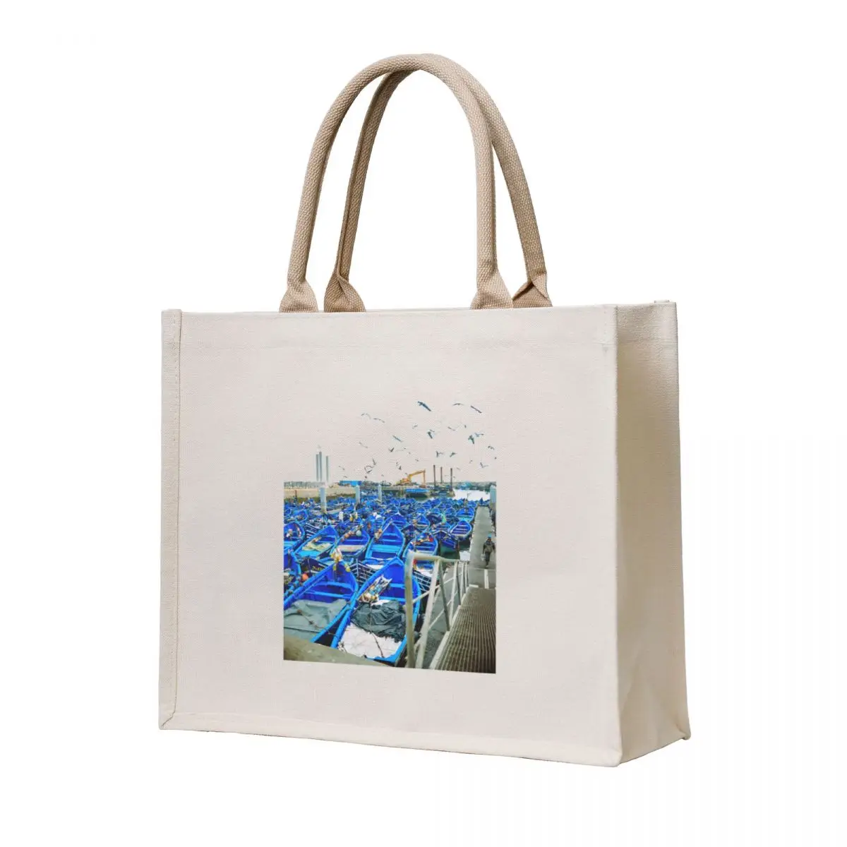 

Blue boat and seagulls Tote Bag Women's beach bags shoping bag canvas bags tote bags men