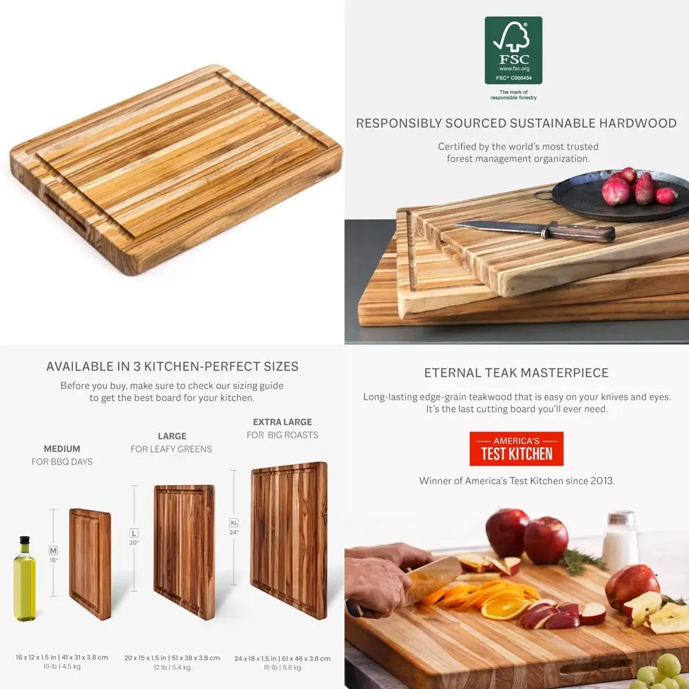 

Lightweight Small Wooden Cutting Board with Juice Groove and Grip Handles, 16L x 12W, Thin and Durable for Kitchen Use