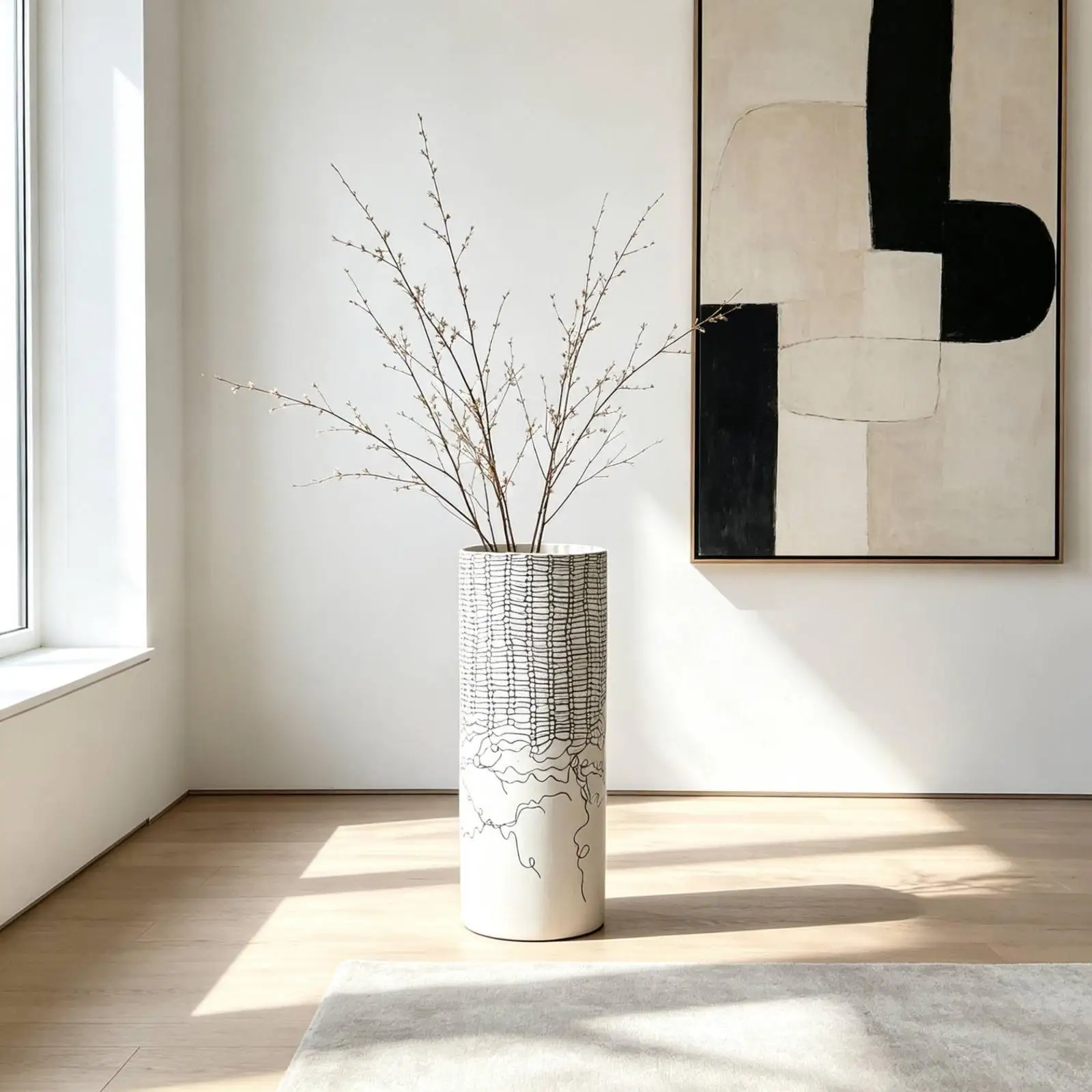 Cylindrical Vase Sculptural Decorative Vase Elegant for Bedroom