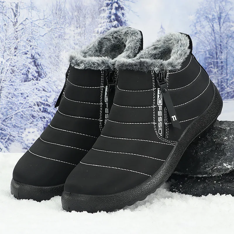 Outdoor waterproof men's shoes with fleece lining, thickened and warm, casual hiking boots, high-top shoes for the elderly