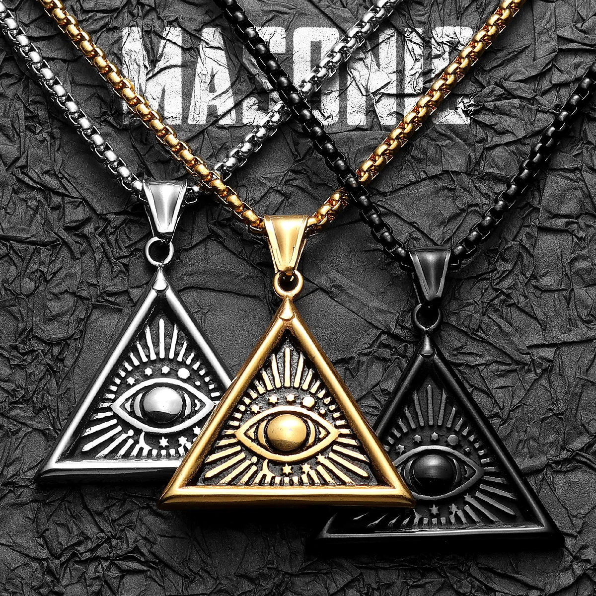 Masonic Illuminati Eye Stainless Steel Men Necklaces Pendant Chain Powerful Amulet Vintage For Women Jewelry Gifts Wholesale