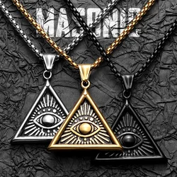 Masonic Illuminati Eye Stainless Steel Men Necklaces Pendant Chain Powerful Amulet Vintage For Women Jewelry Gifts Wholesale