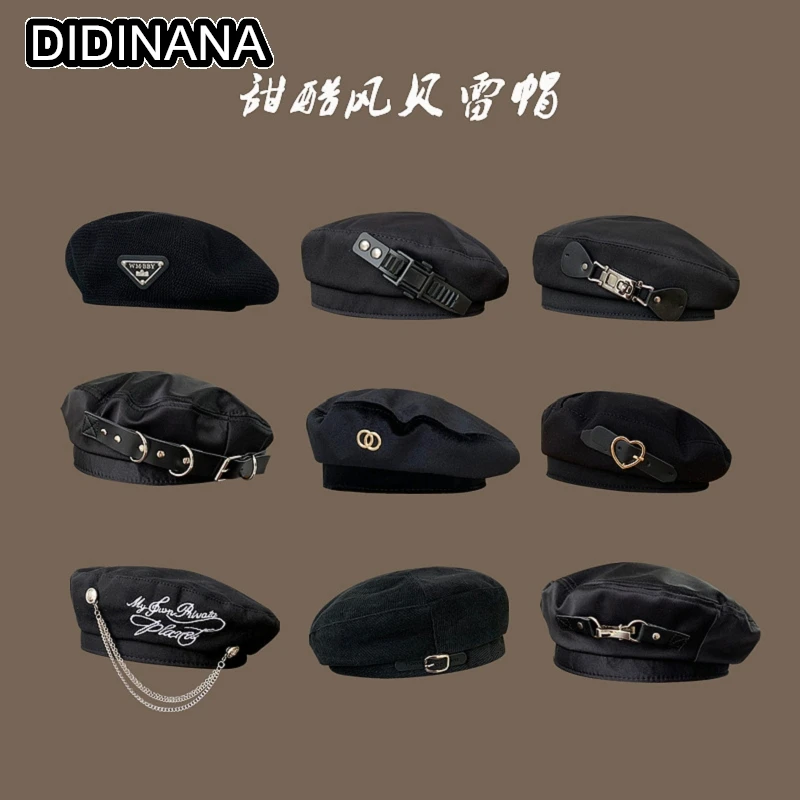 A variety of black beret summer retro Britain Versatile Elegant Artist hat art girl woman Korean native punk gothic culture