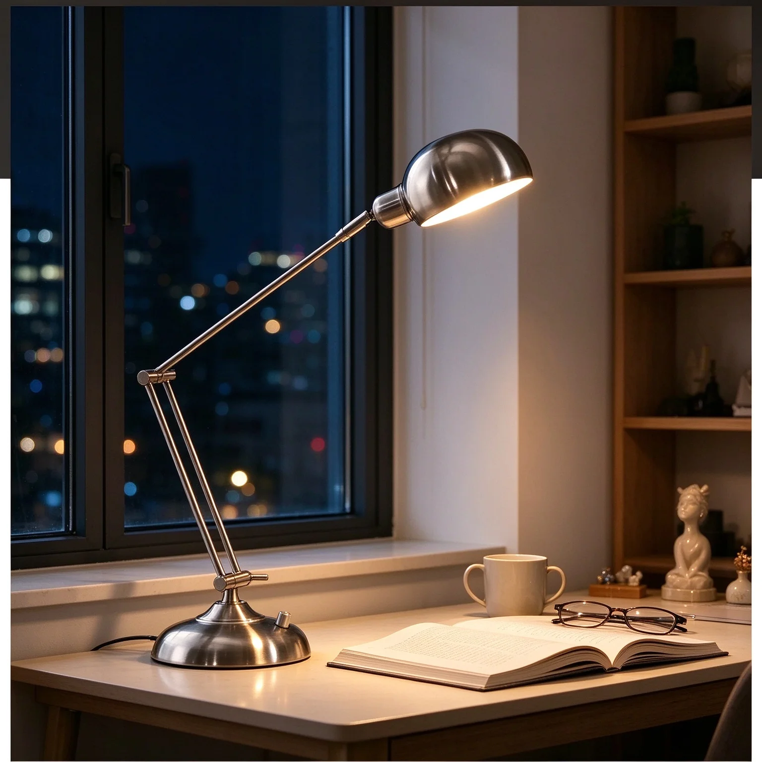 Silver Metal Desk Lamp Adjustable Folding Arm Table Light Industrial Study Reading Bedroom Office E27 Base