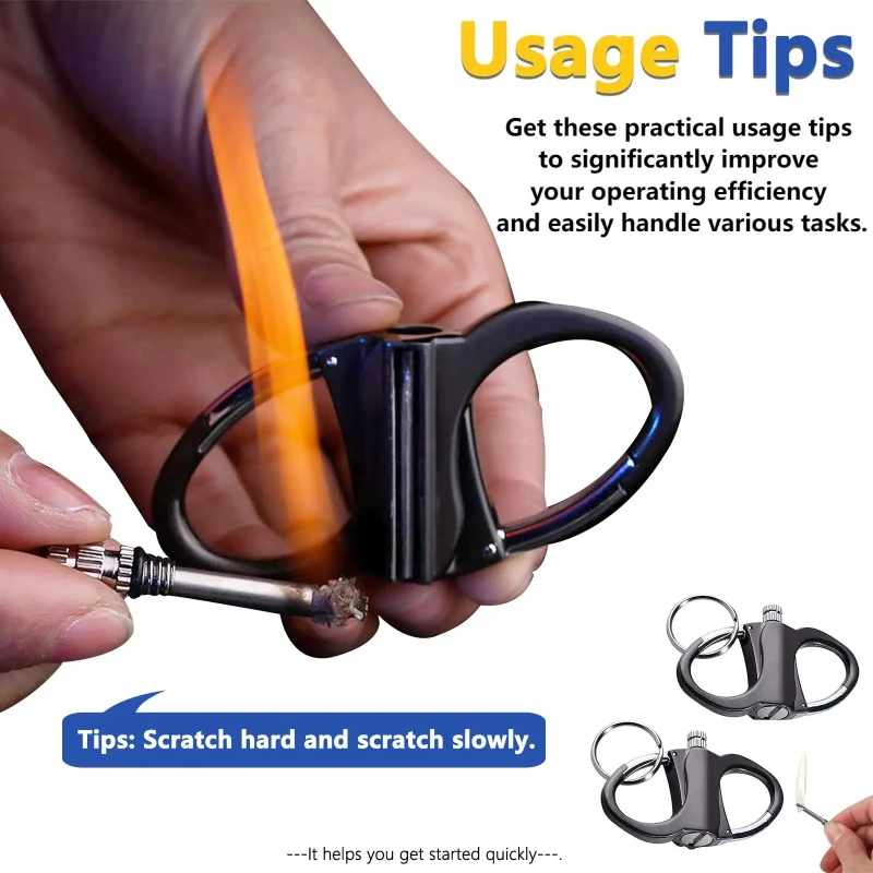 New Multifunctional Keychain Fire Starter with Reusable Portable Windproof Metal Lighter for Camping - No Fuel Included