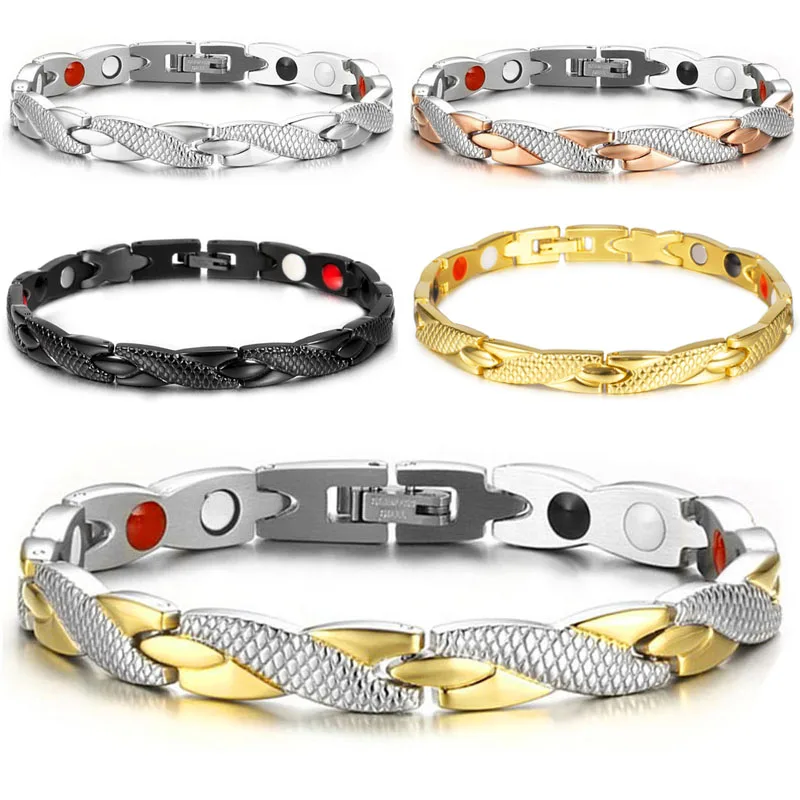 Magnetic Bracelet for Women Titanium Steel Therapy Bracelets with Neodymium Magnets Unique X Shape Links Drop Shipping