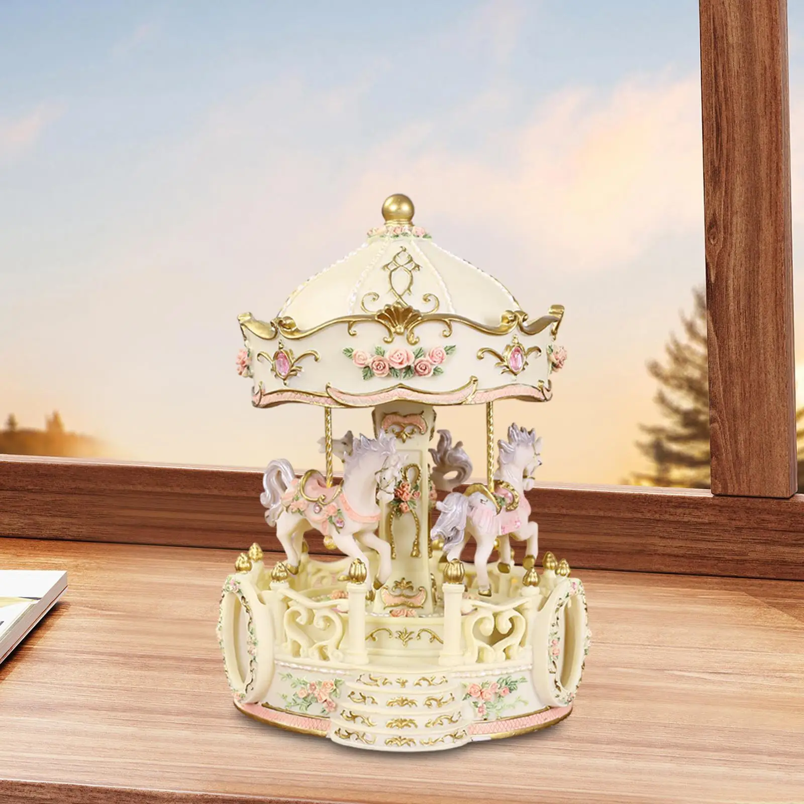 Musical Carousel Music Box Decorative Home Bedroom Lovely Desktop Wind up Music Box Decoration Girls Women Birthday Presents