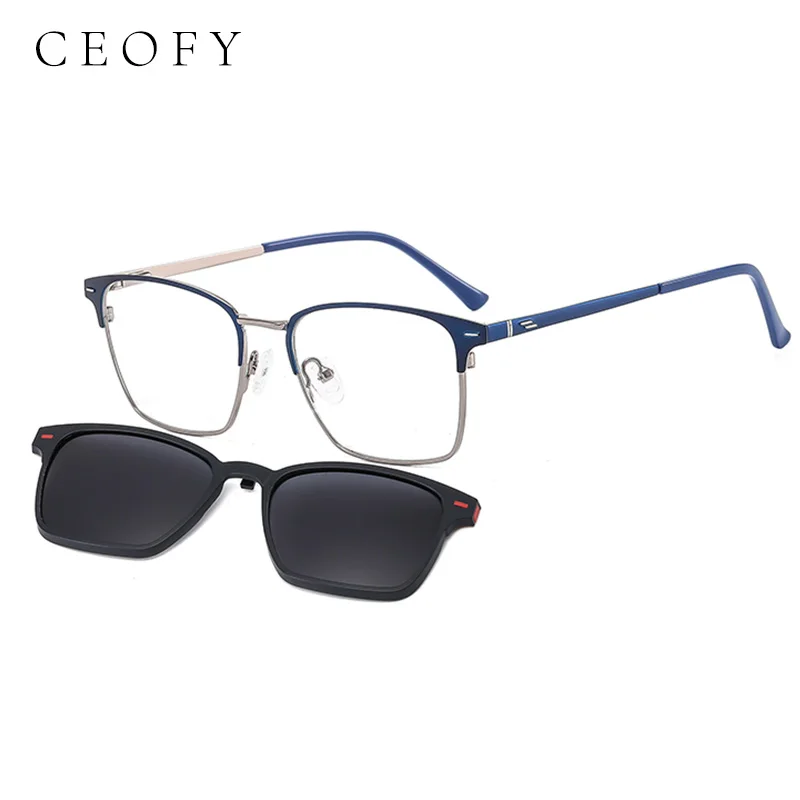 CEOFY Vintage 2 In 1 Magnet Polarized Sunglasses Men Square Eyeglass Frame Clip on Optical Myopia Prescription Glasses T3518