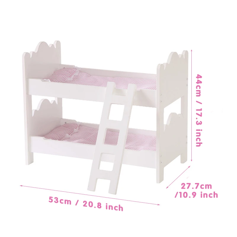 木製人形二段ベッド 人形家具 人形ベッド はしごと寝具セット付き 20インチまでの人形に適合 子供向け