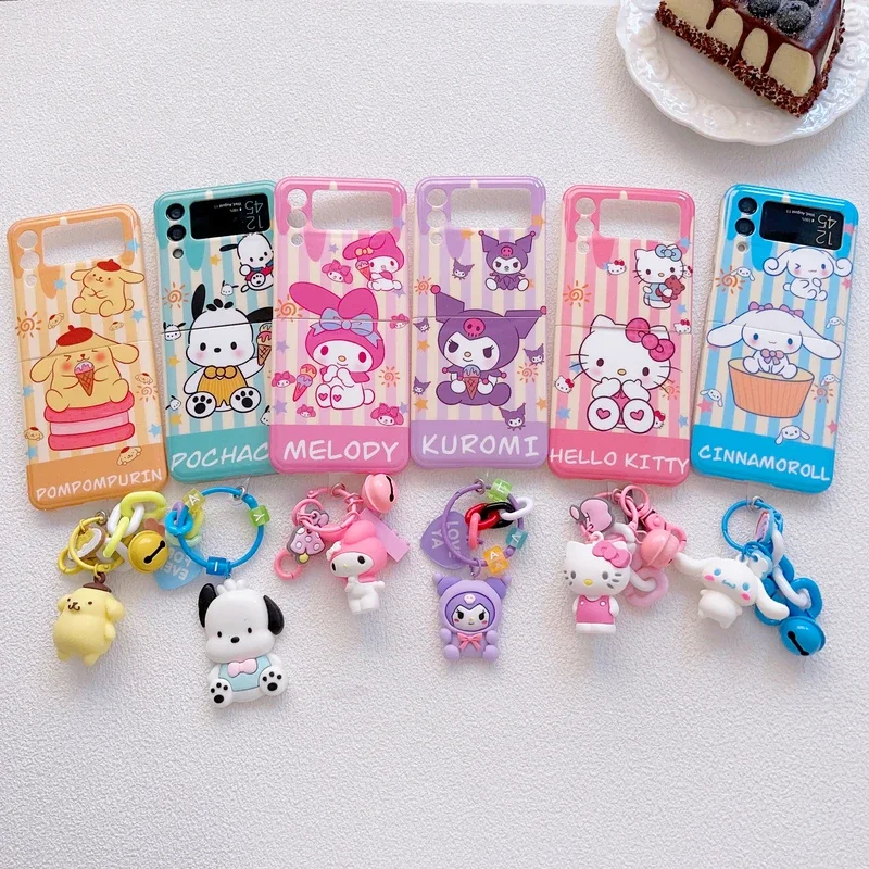 Sanrio Hello Kitty Cinnamoroll My Melody Kuromi Pachacco Pompompurin Phone Case For Samsung Galaxy Z Flip 3 4 5 5G Hard Cover