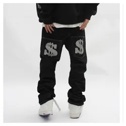 Jeans droits surdimensionnés College pour hommes, pantalons punk, streetwear, mode Harajuku, noir, Hip Hop, Y2k, Trendyol