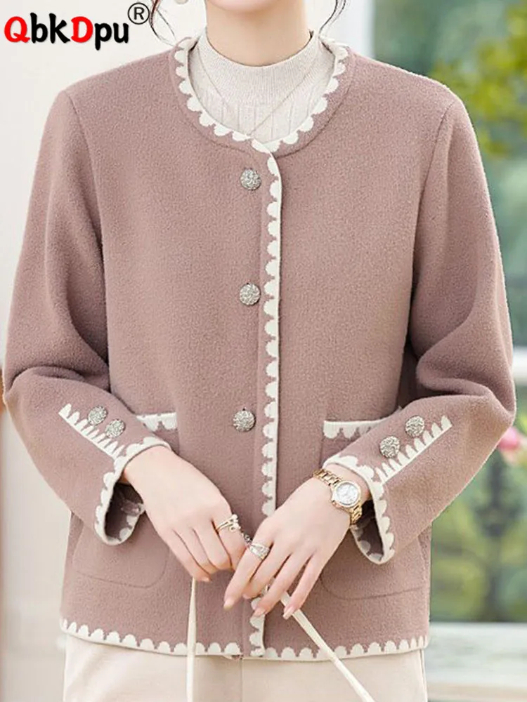 

Korean Design Loose Outerwears Women Casual O-neck Single Breasted Jackets Tops Fall Winter Long Sleeve Woolen Chaquetas Blusas