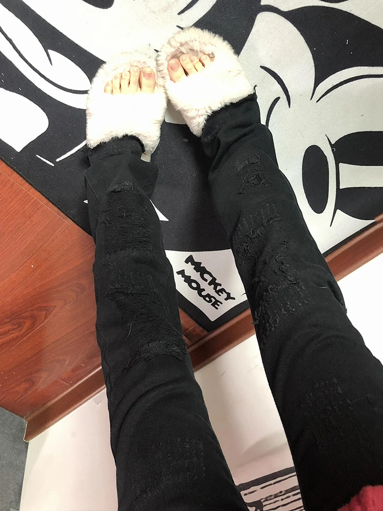 PBAP Destroyed Frauen Gerade Jeans Plus Größe Raw Edge Feste Beiläufige Taschen Cleanfit Niedrige Taille Lange Hosen Hip Hop Streetwear