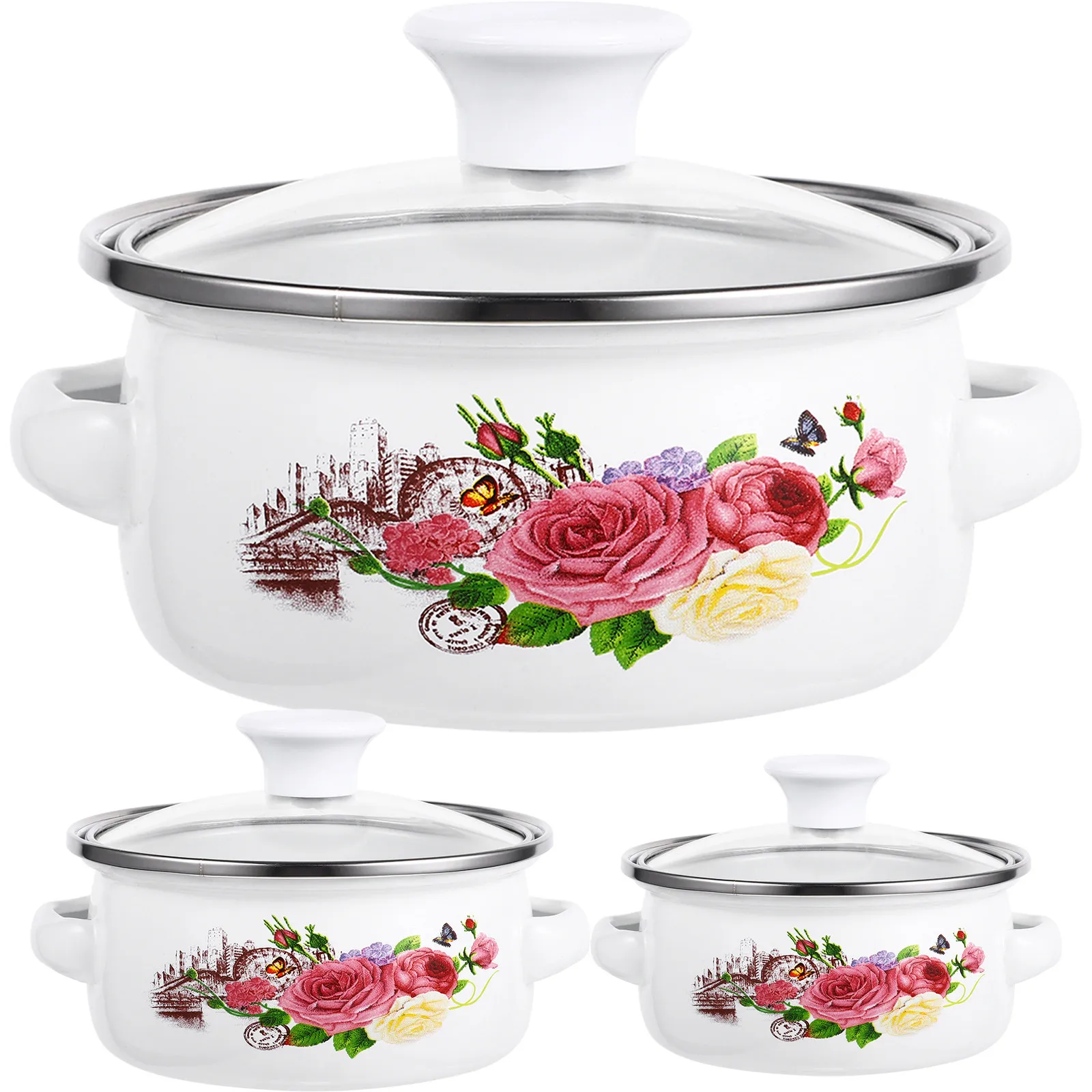 

3pcs Mini Soup Pot Set Flat Bottom Enamel Saucepan Small Milk Pot Stove Top Cookware Kitchen Bar Supplies
