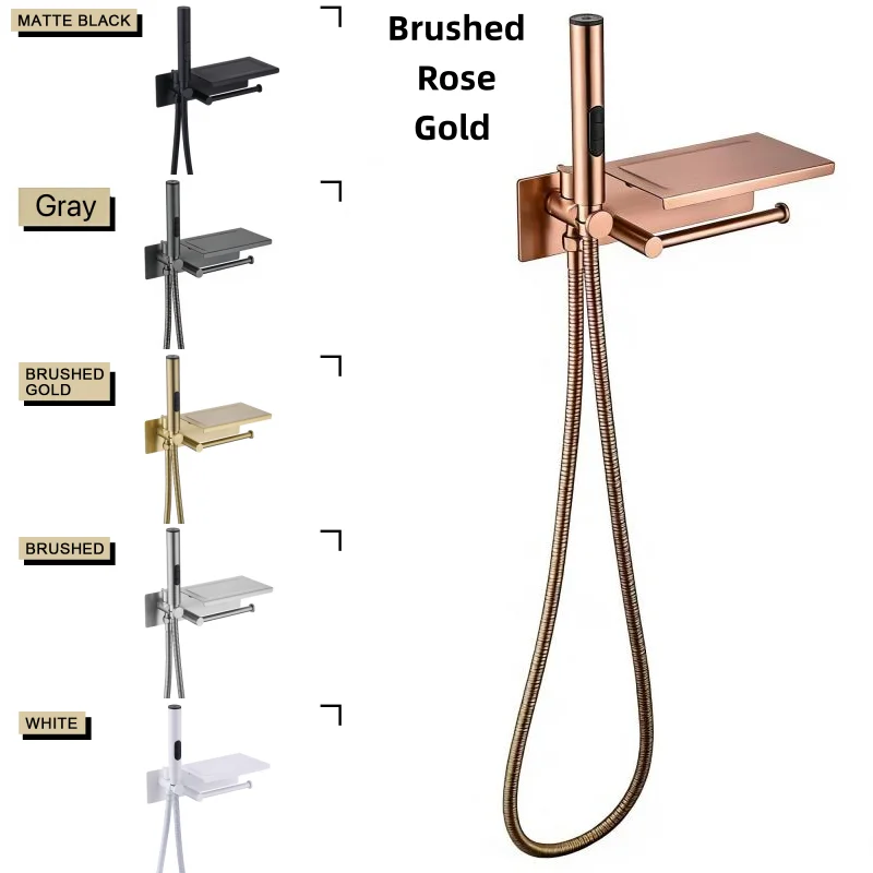 

Brushed Rose Gold Bidet Faucet Hand Protable Toilet Bidet Toilet Bidet Faucet Bathroom Shower Head With Cover Paper Holder