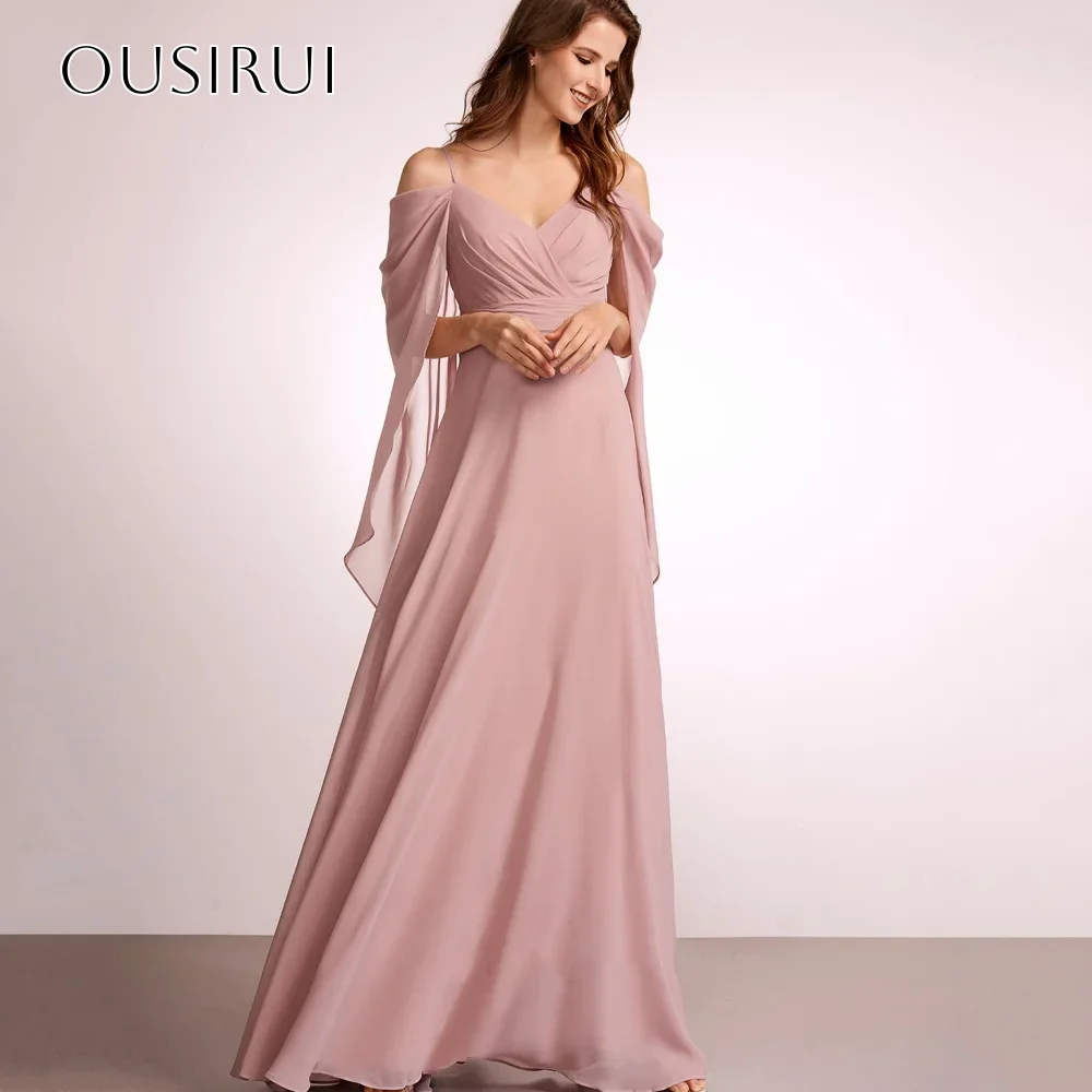 

Простые шифоновые платья трапециевидной формы на тонких бретельках для женщин, вечерние платья с длинными рукавами по индивидуальному заказу فساتين سهر