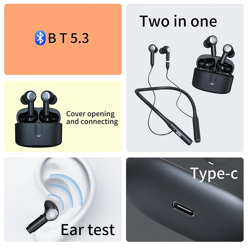 J9 TWS Bluetooth 5.3 Wireless Earphones Neckband Headphones ANC+ENC Noice Cancelling In-ear Earbuds With Mic For Android And IOS