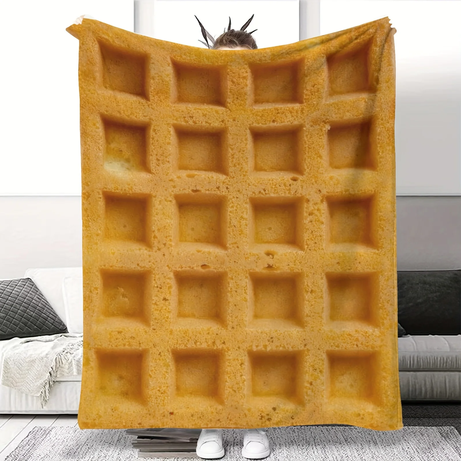 

Waffle Pattern Print Flannel Fleece Throw Blanket - Reversible, Comfortable Soft Warm for Bed, Sofa, Camping, Office, Car