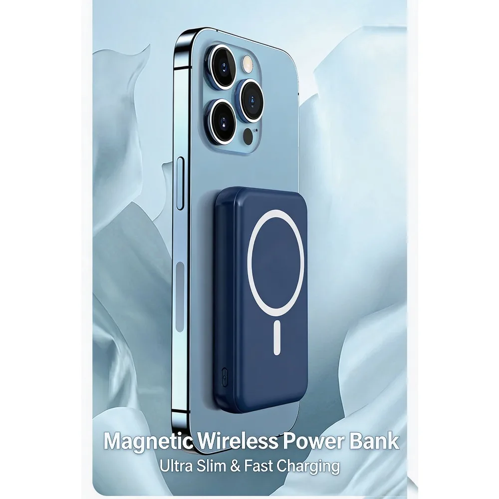 New LaunchMagnetic Wireless Fast Charging Power Bank Built-in Cable Mini Compact Portable External Battery Pack for Cell Phones
