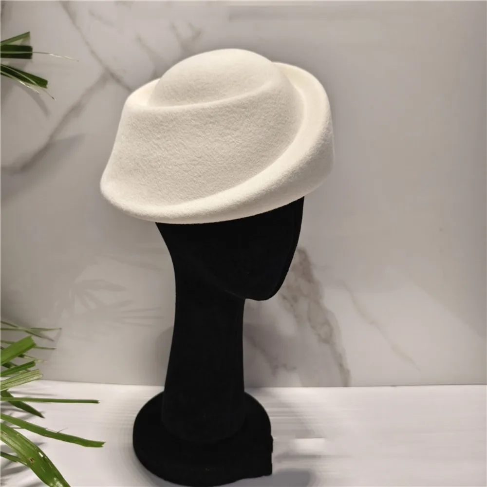 Vintage Hepburn Style Wool Pillbox Hat Elegant Fedoras Beret Hat Solid Color Versatile Fascinators Hats Cocktail Event