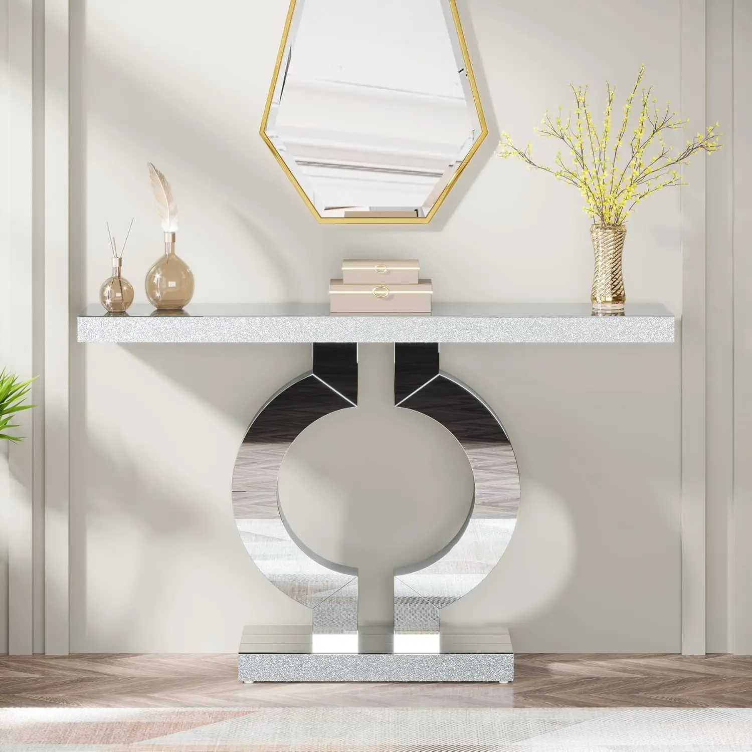 Tribesigns 43.3-Inch (110cm)Mirrored Console Table, Modern Entryway Table with Thickened Mirror Finish Tabletop