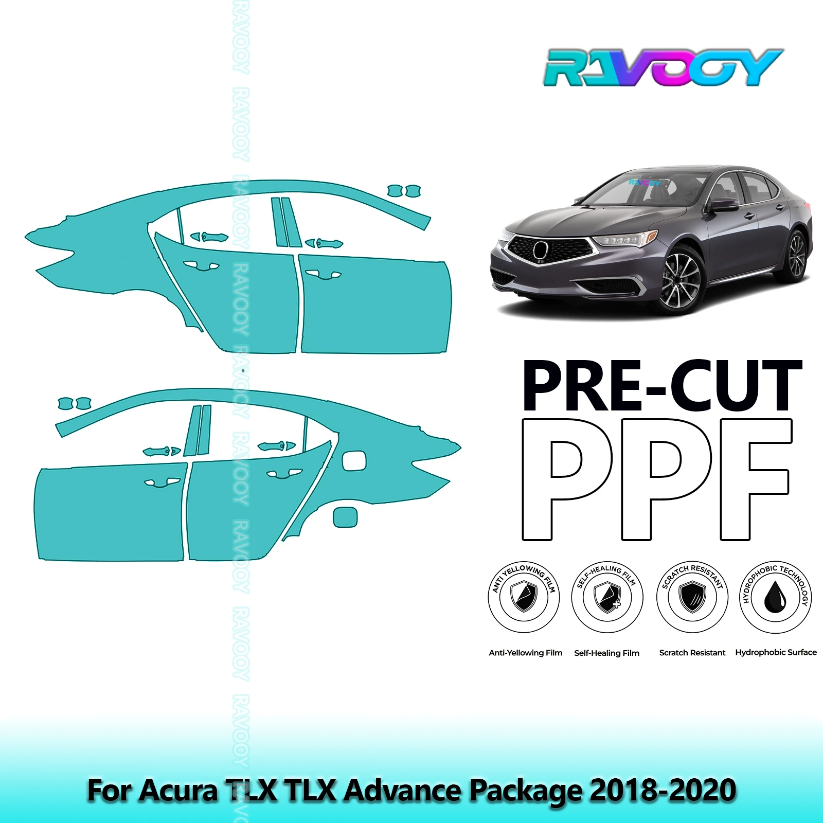 

For Acura TLX TLX Advance Package 2018-2020 8.5mil Clear Matte Pre-Cut PPF Door & A/B Pillar Kit TPU Paint Protection Film Set