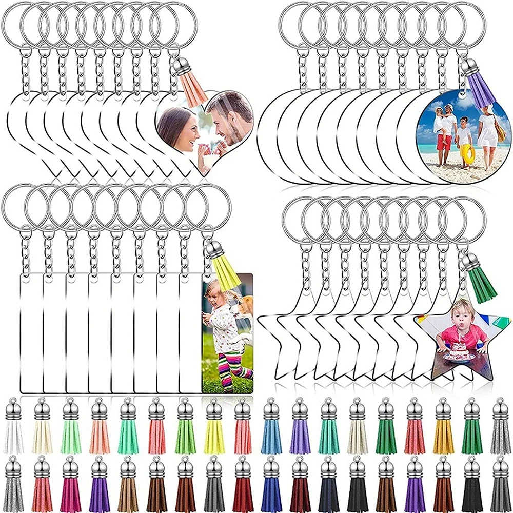 

144PCS Acrylic Blank Clear Keychain With Leather Tassel for Vinyl Kit DIY Keychain Vinyl Crafting