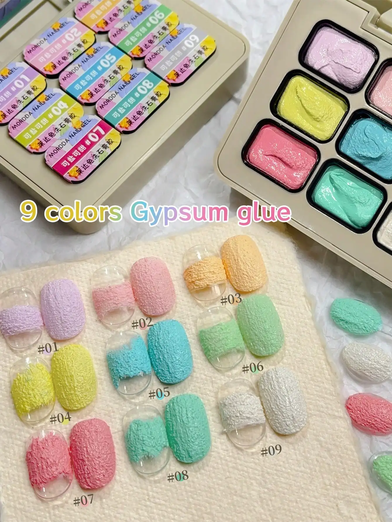 MORDDA 9 szt. Macaron Gipsowe Malowanie Paznokci Lakier do Paznokci Klej do Efektu Pattingu Wysoka Saturowość Popularny Klej Salon Paznokci Do Domowego Użytku DIY