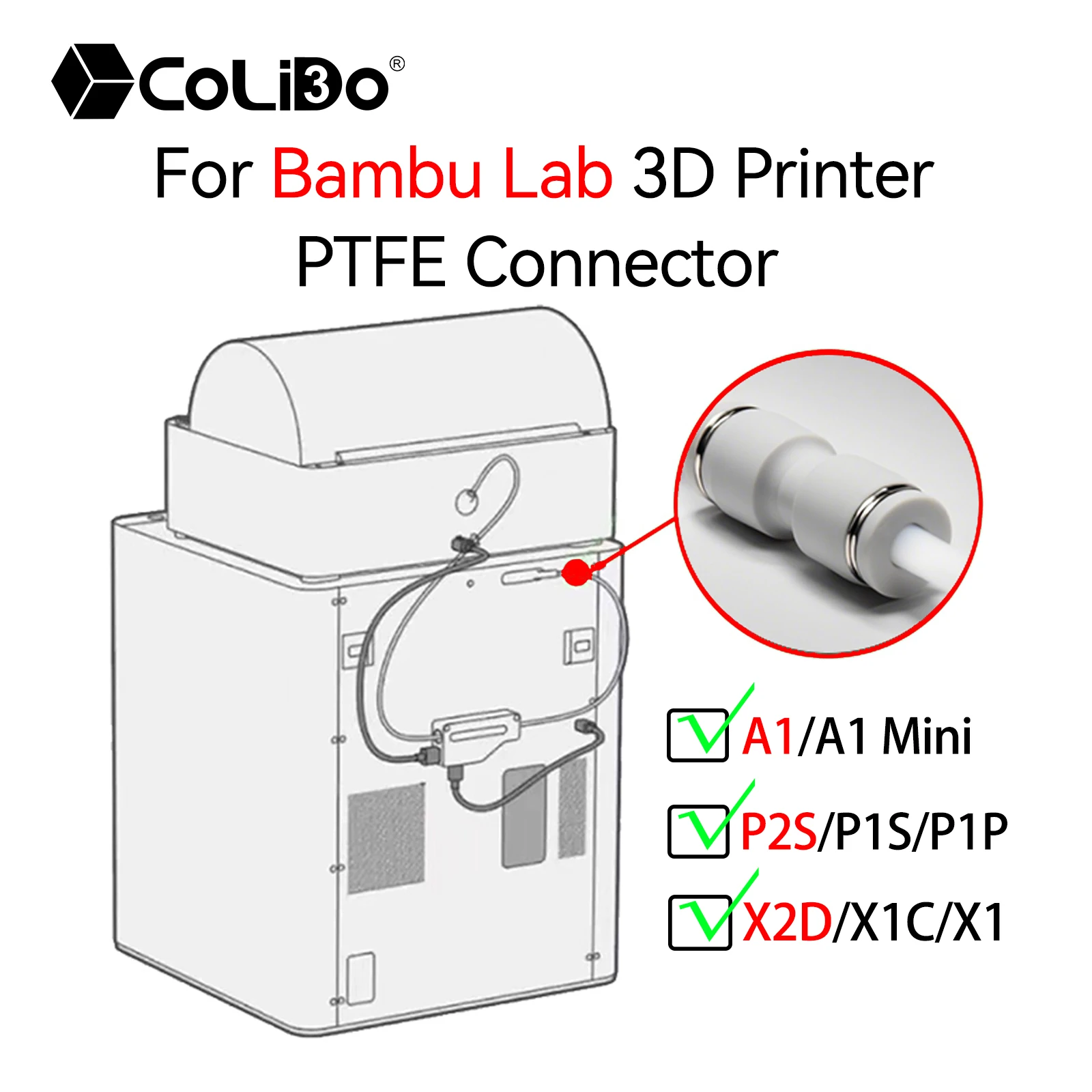 

PTFE Connnector For Bambu Lab 3D Printer PTFE Tube Pneumatic Connector 1.75mm Filament Extruder For Bamboo 3D Printer Part
