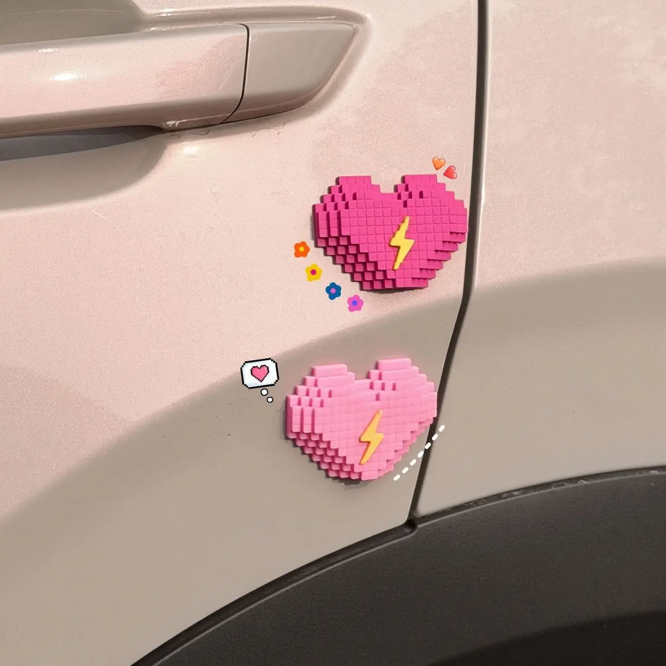 Pixel Heart Car Door Anti-Collision Sticker PVC Soft Rubber Anti-Scratch Protector Cute Lightning Love Design For Side Mirror Bu