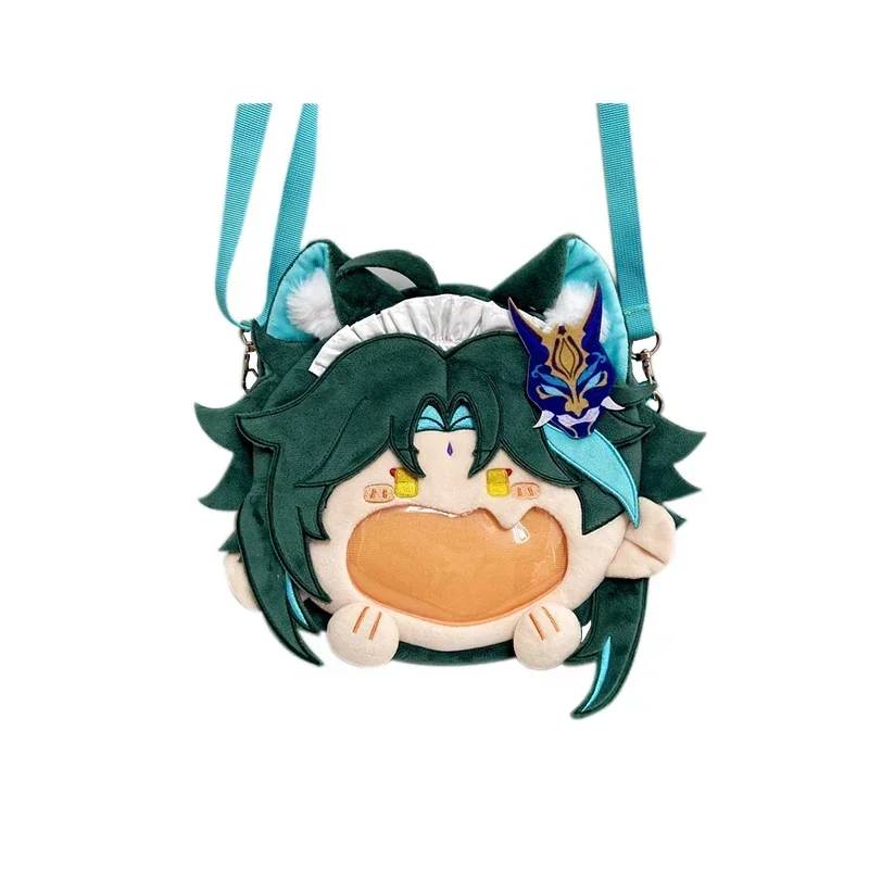 Juego popular Genshin Impact Xiao Cosplay bolso de felpa divertido boca grande verde Itabag Anime bolso cruzado mochila cartera para mujeres niñas